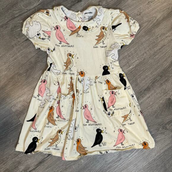 Girls Mini Rodini Bird Watching Puff Sleeve Dress 10-11Y - Picture 1 of 5